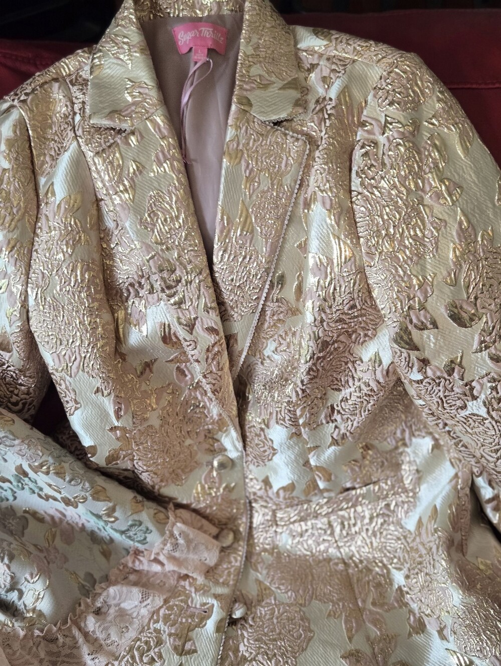 Dolls Kill Gold & Cream Brocade Blazer Brand New